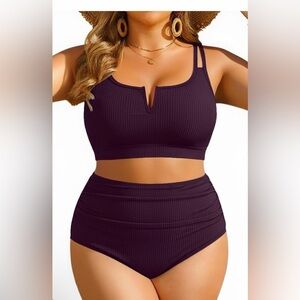 🆕Women Plus Size High Waisted Bikini - Ribbed Two Piece Swimsuit Tummy Control